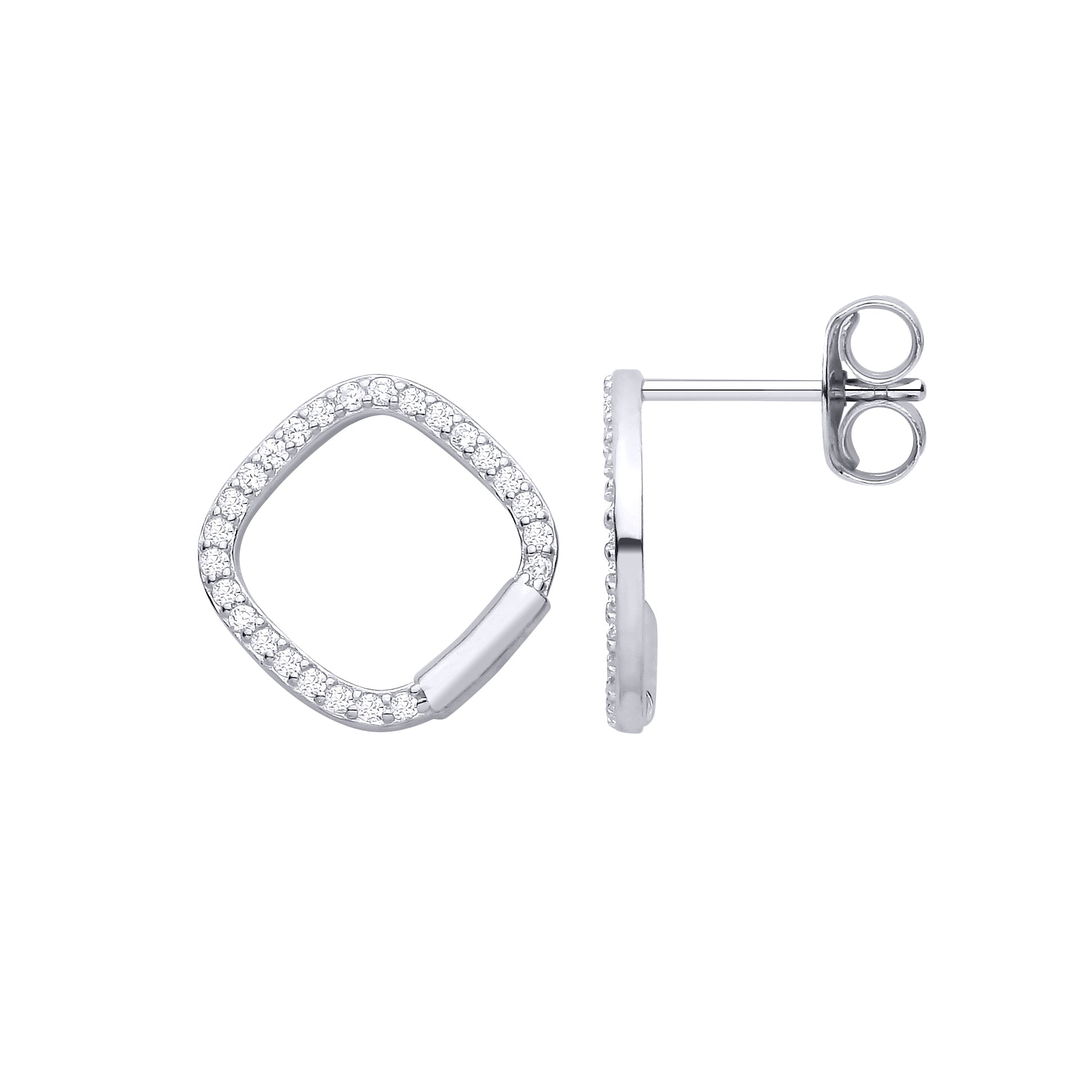 Silver  CZ Soft Cornered Square Cushion Halo Kite Drop Earrings - EAG1477