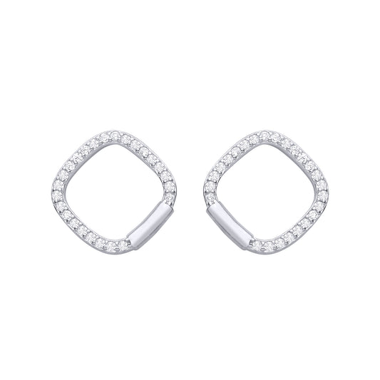 Silver  CZ Square Cutout Stud Earrings - EAG1477