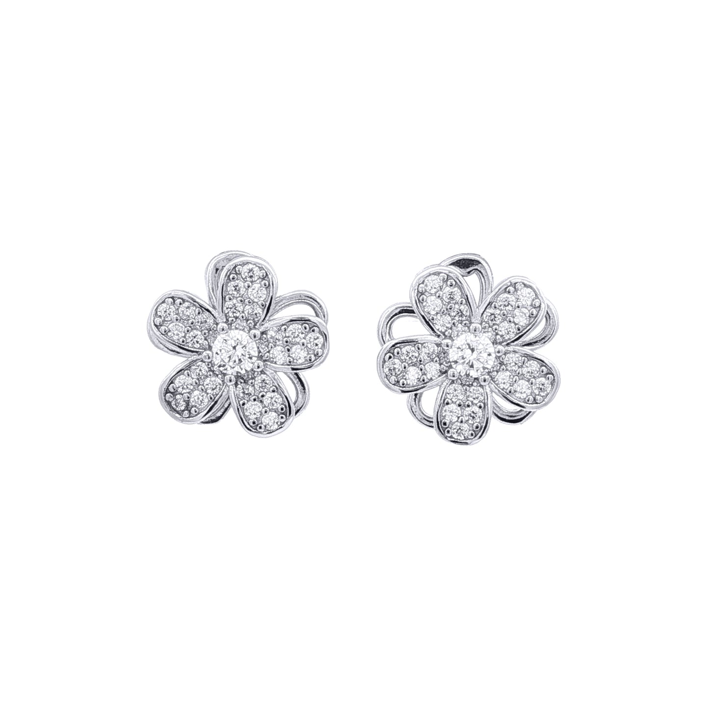 Silver  CZ Spinning Flower Windmill Stud Earrings - EAG1478