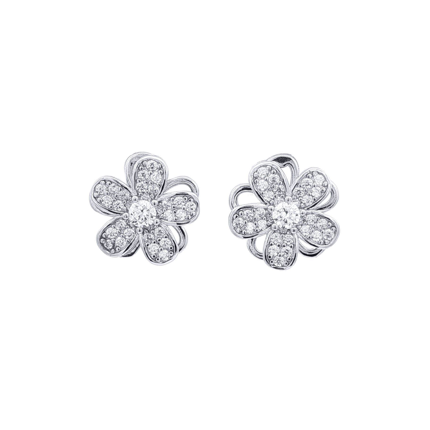Silver  CZ Spinning Flower Windmill Stud Earrings - EAG1478