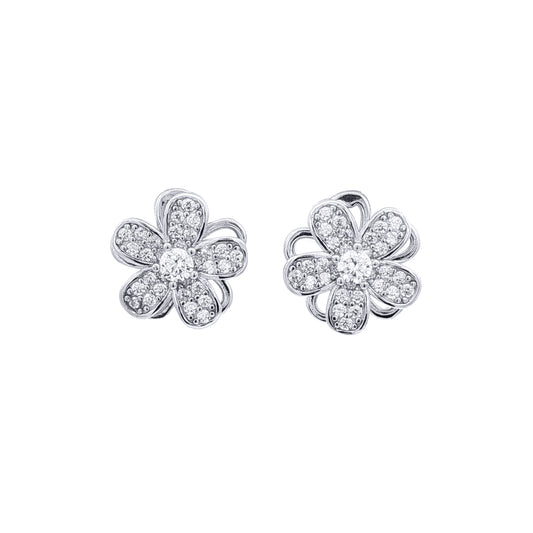 Silver  CZ Spinning Flower Windmill Stud Earrings - EAG1478