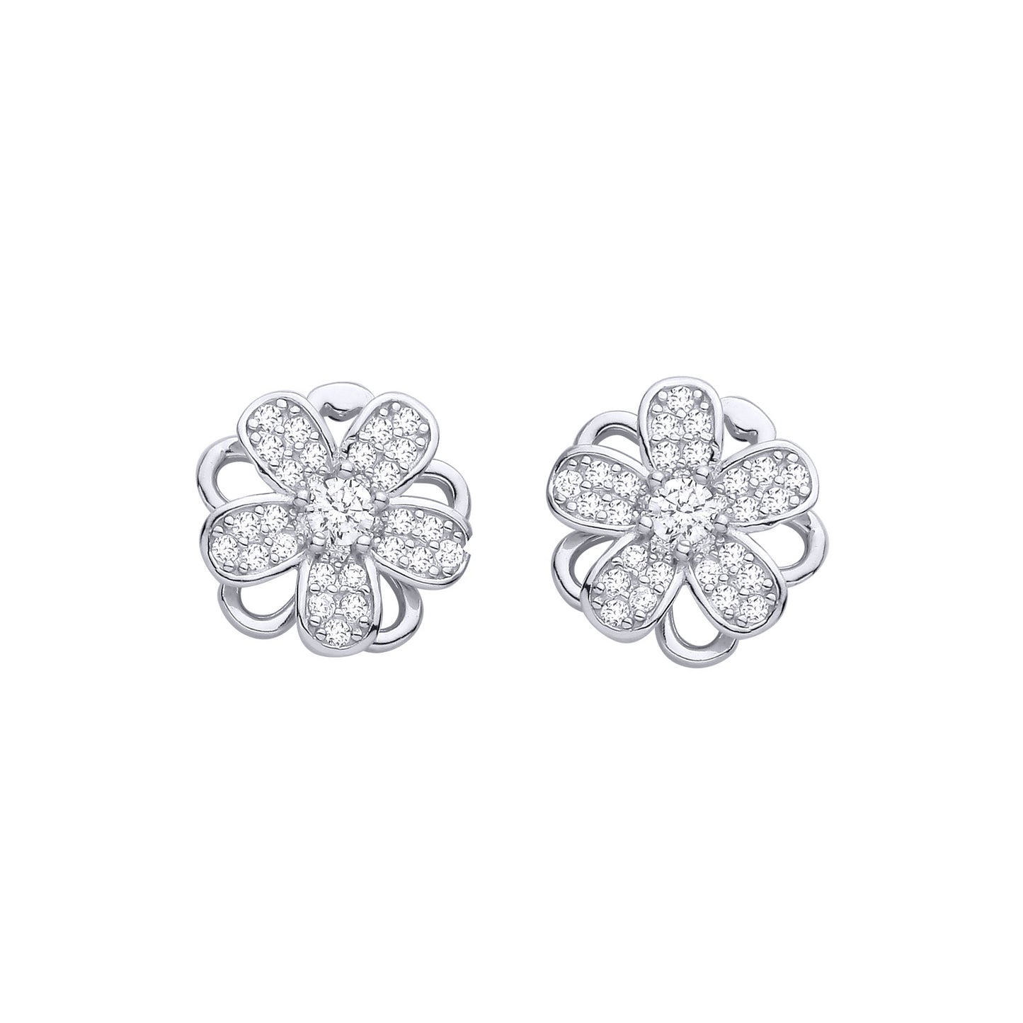 Gilded Silver  Pear CZ Spinning Flower Windmill Drop Earrings - EAG1478