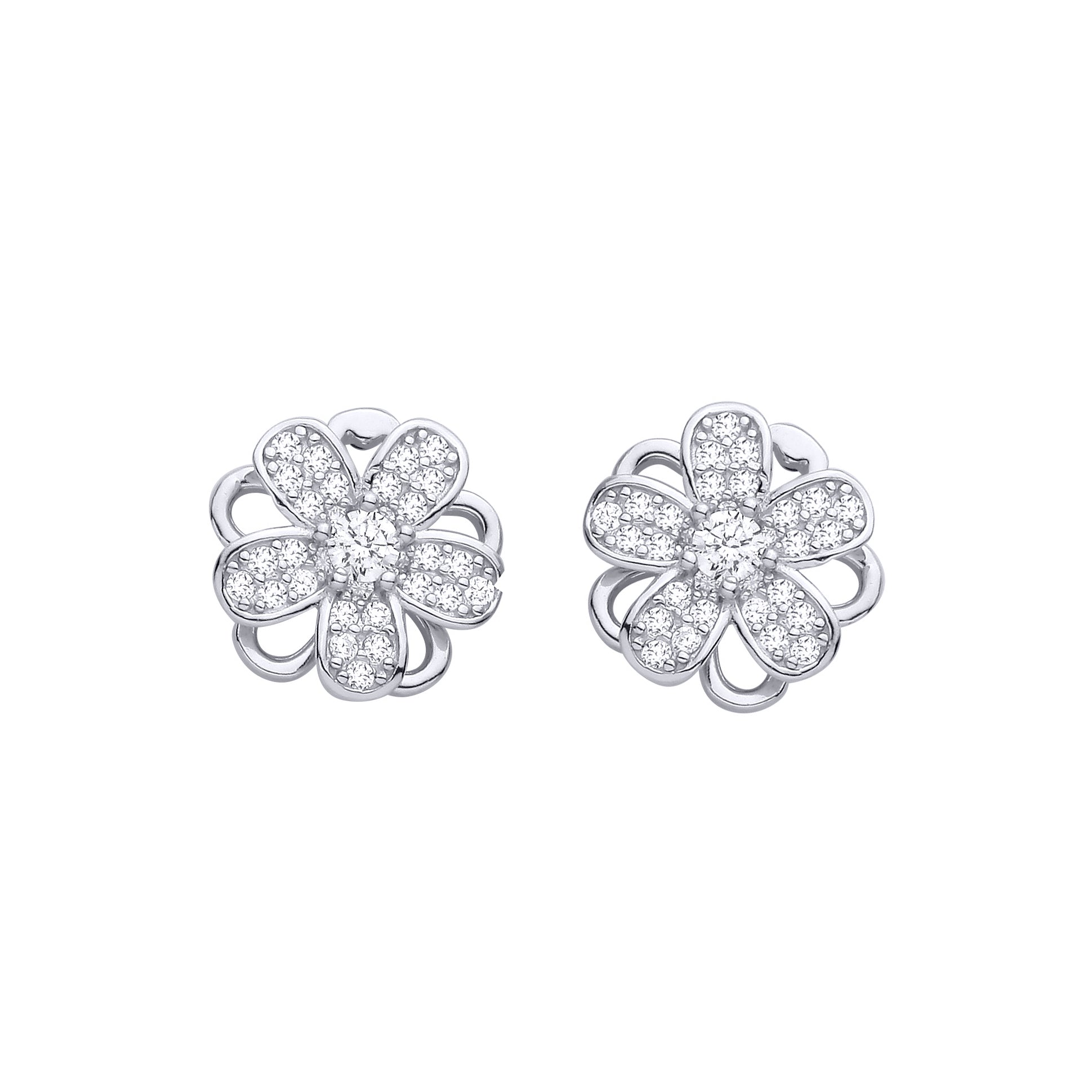 Gilded Silver  Pear CZ Spinning Flower Windmill Drop Earrings - EAG1478