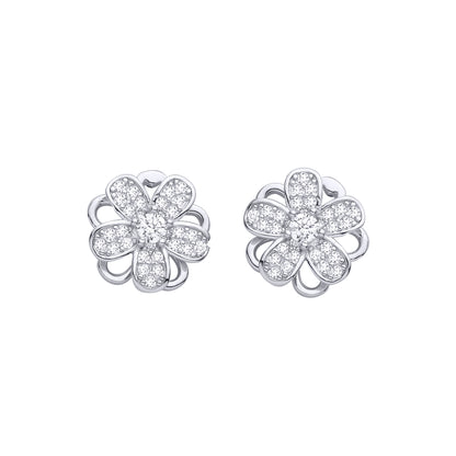 Gilded Silver  Pear CZ Spinning Flower Windmill Drop Earrings - EAG1478