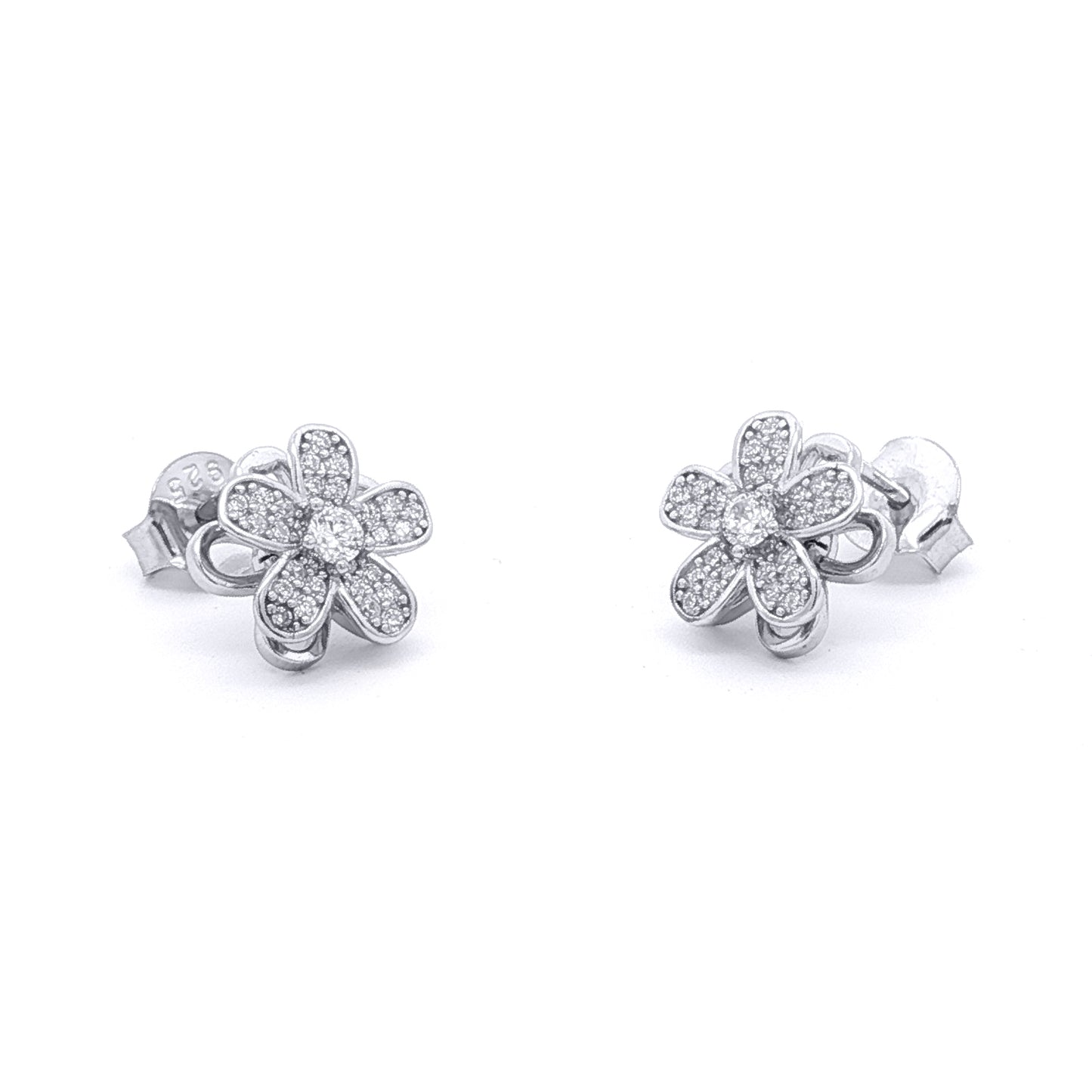 Silver  CZ Spinning Flower Windmill Stud Earrings - EAG1478