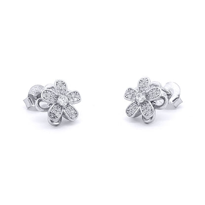 Silver  CZ Spinning Flower Windmill Stud Earrings - EAG1478
