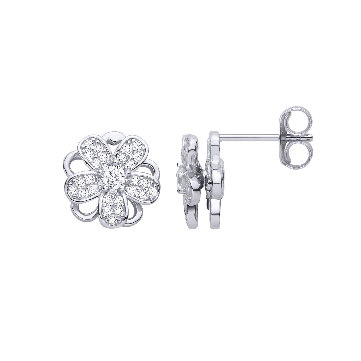 Gilded Silver  Pear CZ Spinning Flower Windmill Drop Earrings - EAG1478