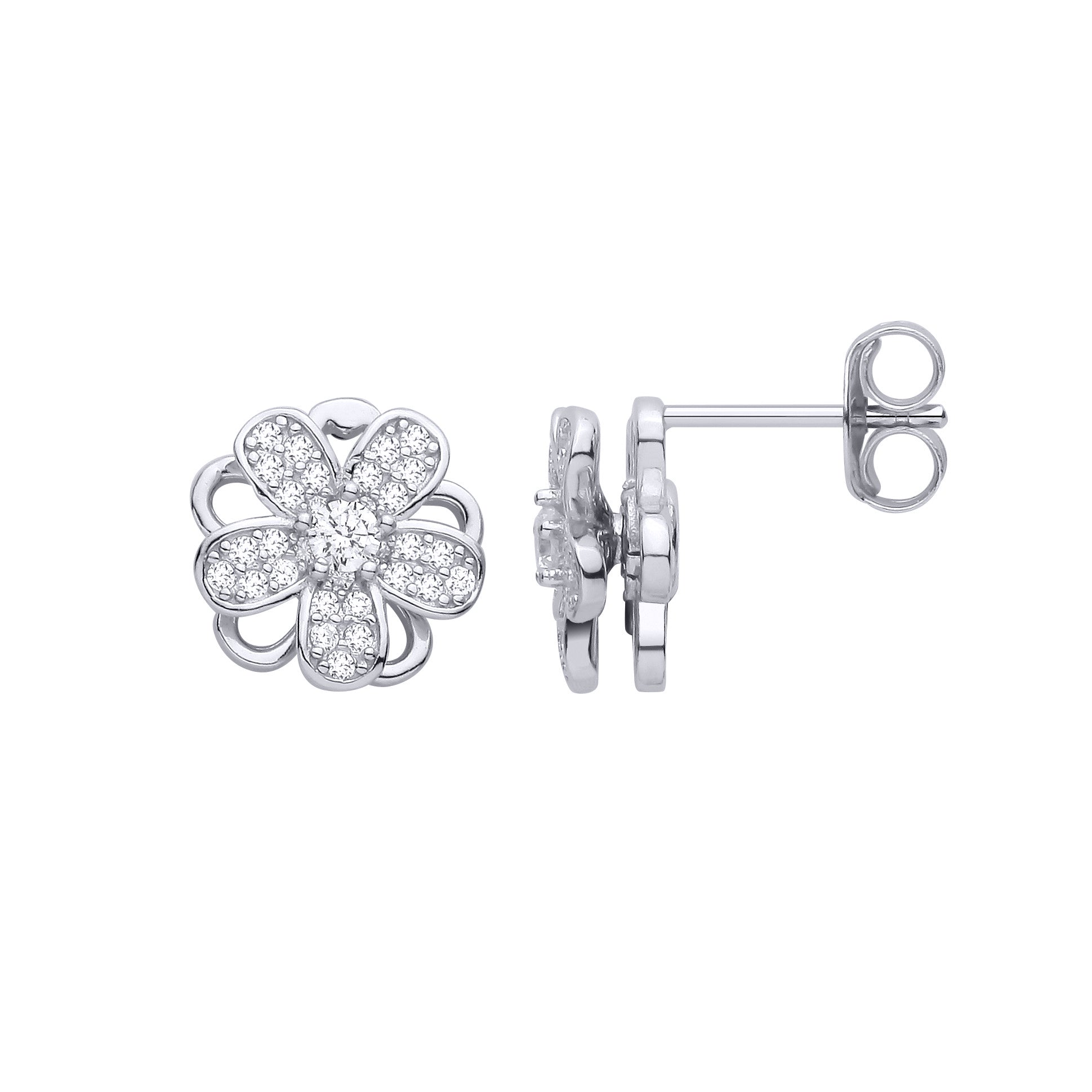Gilded Silver  Pear CZ Spinning Flower Windmill Drop Earrings - EAG1478