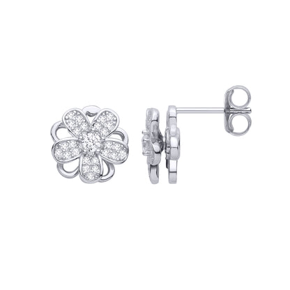 Gilded Silver  Pear CZ Spinning Flower Windmill Drop Earrings - EAG1478
