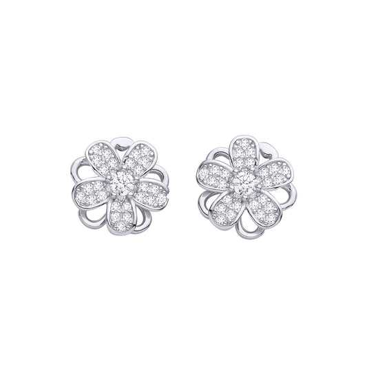 Gilded Silver  Pear CZ Spinning Flower Windmill Drop Earrings - EAG1478