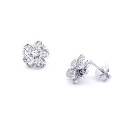 Silver  CZ Spinning Flower Windmill Stud Earrings - EAG1478
