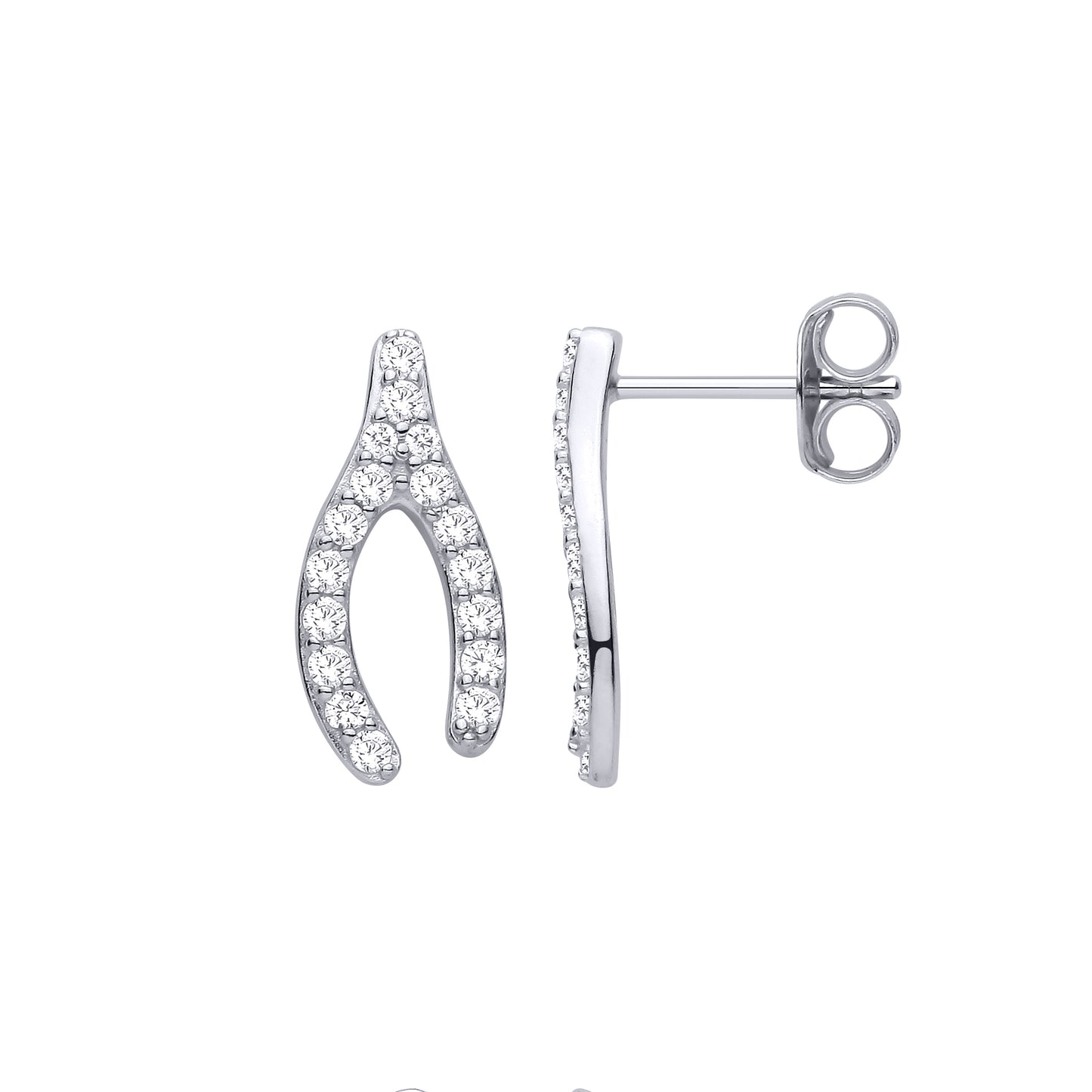 Silver  CZ Encrusted Wishbone Horseshoe Drop Earrings - EAG1480