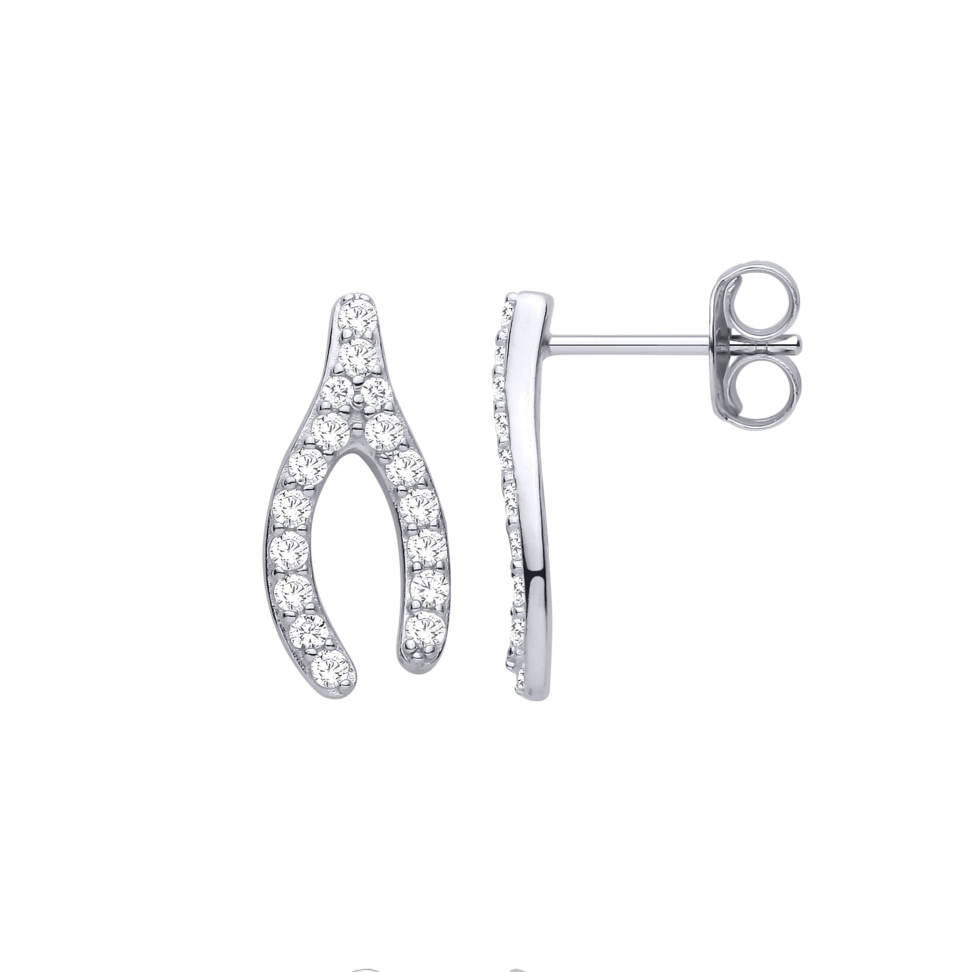 Silver  CZ Encrusted Wishbone Horseshoe Drop Earrings - EAG1480