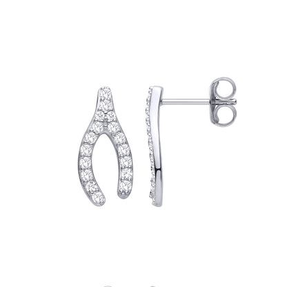 Silver  CZ Encrusted Wishbone Horseshoe Drop Earrings - EAG1480