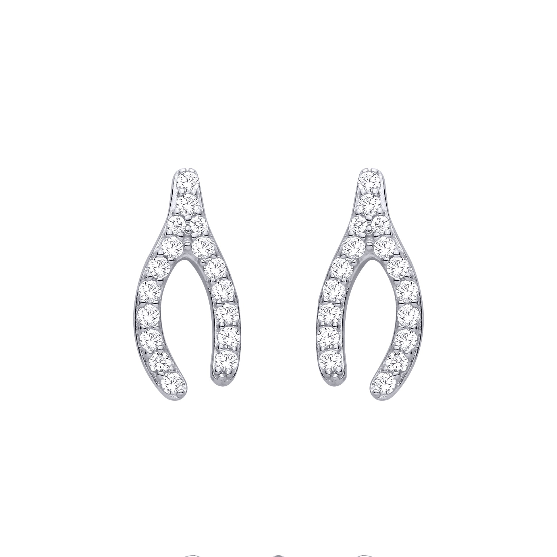 Silver  CZ Encrusted Wishbone Horseshoe Drop Earrings - EAG1480