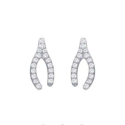 Silver  CZ Encrusted Wishbone Horseshoe Drop Earrings - EAG1480