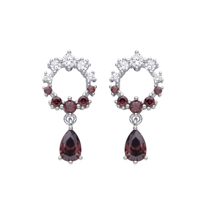 Silver  CZ & Smoky Topaz Circle Drop Dangle Earrings - EAG1481