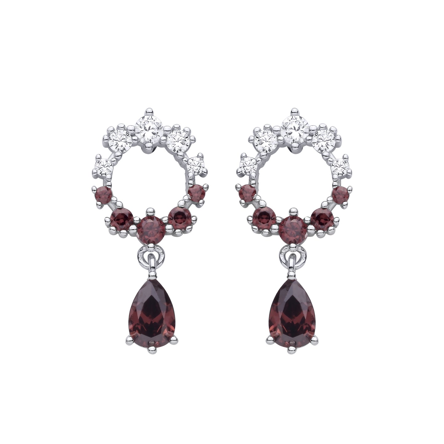 Silver  CZ 2-Tone Graduated Halo Wine Droplet Drop Earrings - EAG1481