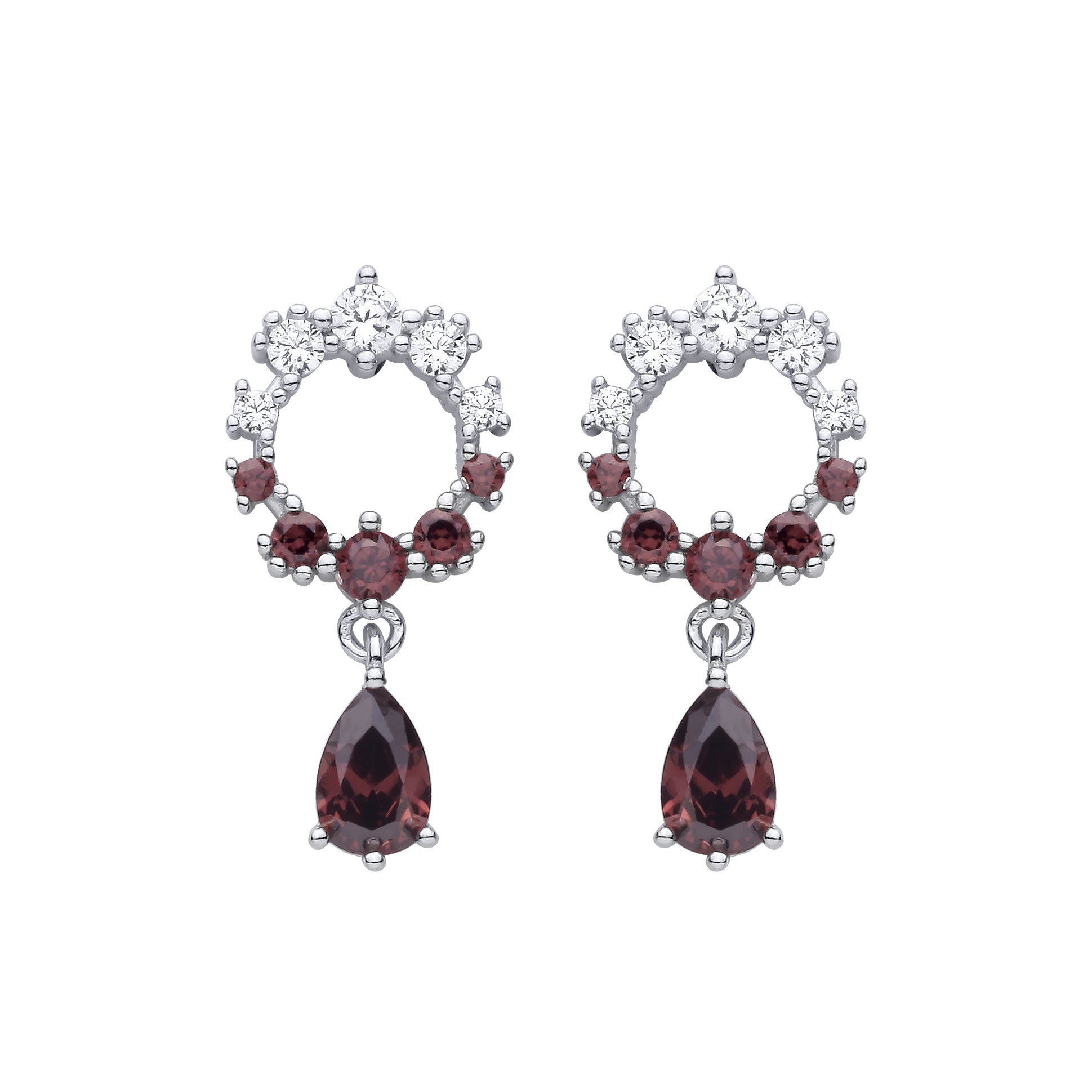 Silver  CZ 2-Tone Graduated Halo Wine Droplet Drop Earrings - EAG1481