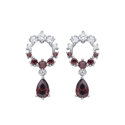 Silver  CZ 2-Tone Graduated Halo Wine Droplet Drop Earrings - EAG1481