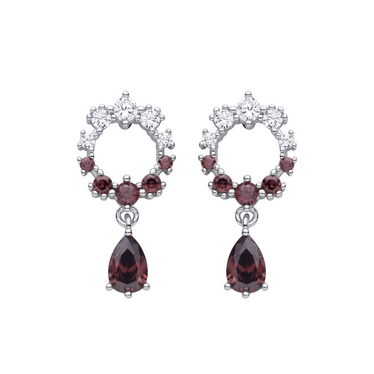 Silver  CZ & Smoky Topaz Circle Drop Dangle Earrings - EAG1481