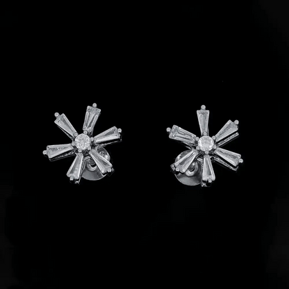 Silver  Baguette CZ Spinning Flower Windmill Stud Earrings - EAG1483