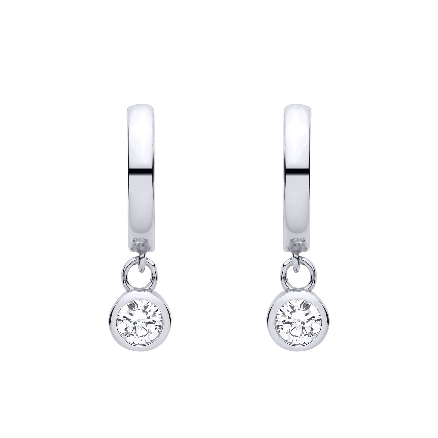 Silver  Huggie Hoop CZ Drop Earrings - EAG1484