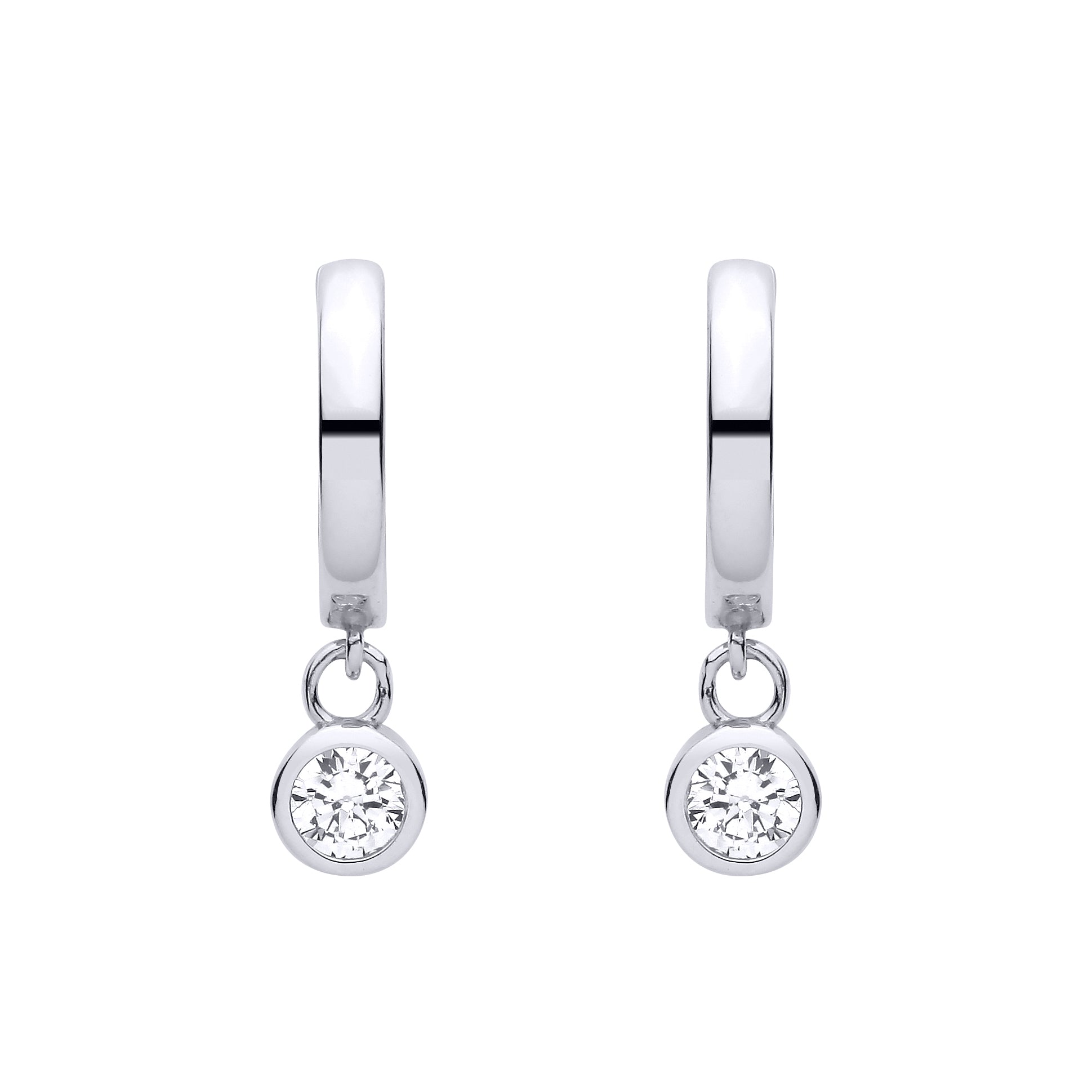 Silver  Huggie Hoop CZ Drop Earrings - EAG1484