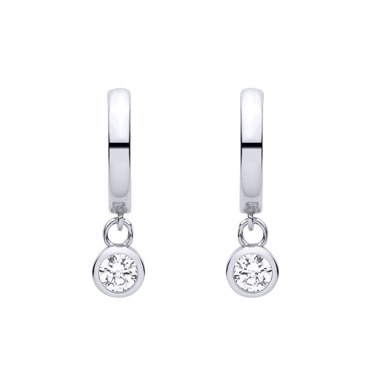 Silver  Huggie Hoop CZ Drop Earrings - EAG1484
