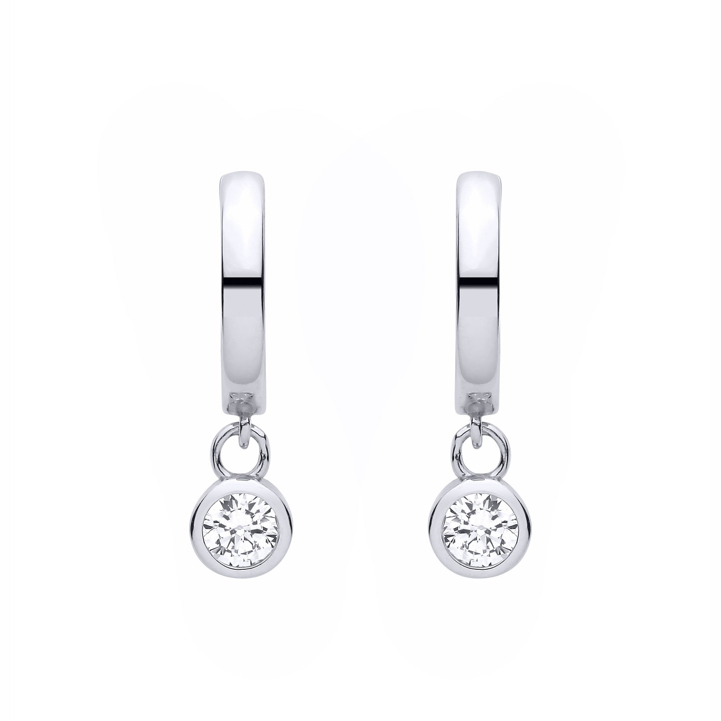 Silver  CZ Floating Donut Ring Charm Huggie Hoop Drop Earrings - EAG1484