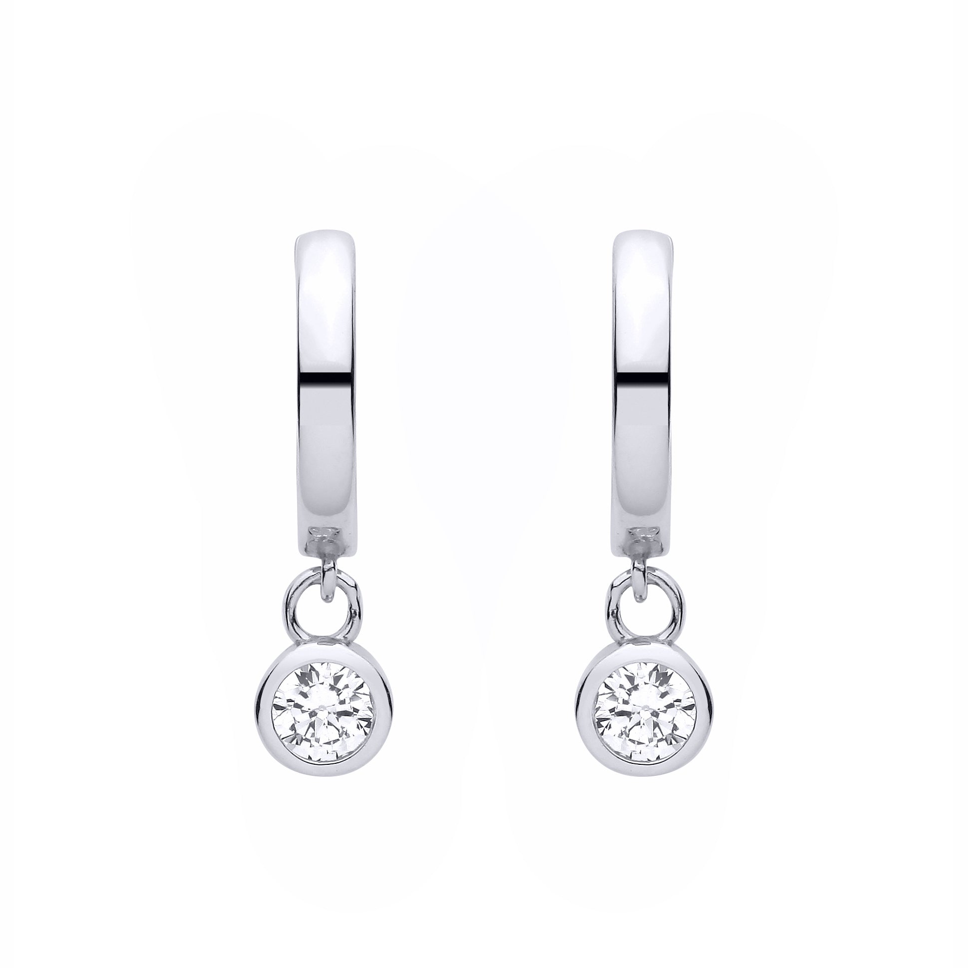 Silver  CZ Floating Donut Ring Charm Huggie Hoop Drop Earrings - EAG1484