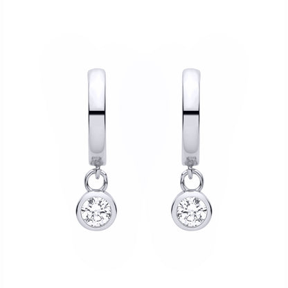 Silver  CZ Floating Donut Ring Charm Huggie Hoop Drop Earrings - EAG1484