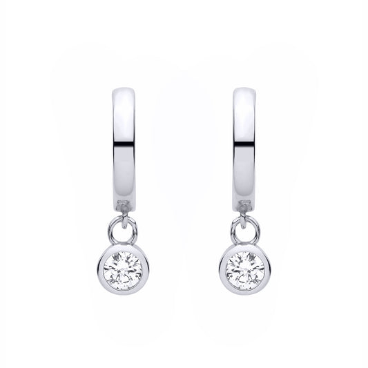 Silver  Huggie Hoop CZ Drop Earrings - EAG1484