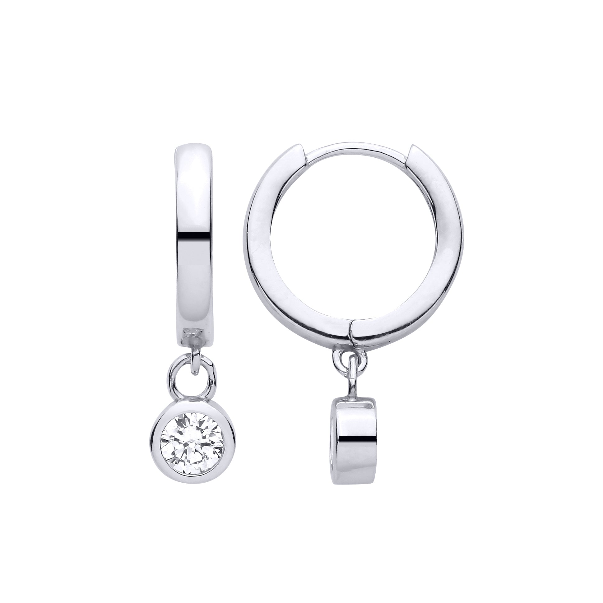 Silver  Huggie Hoop CZ Drop Earrings - EAG1484