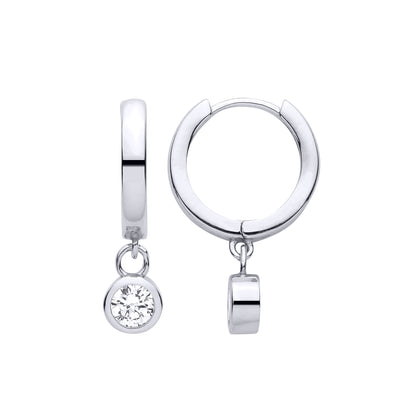 Silver  Huggie Hoop CZ Drop Earrings - EAG1484