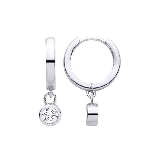 Silver  Huggie Hoop CZ Drop Earrings - EAG1484