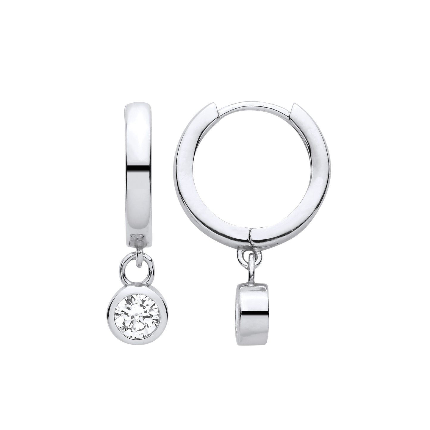 Silver  CZ Floating Donut Ring Charm Huggie Hoop Drop Earrings - EAG1484