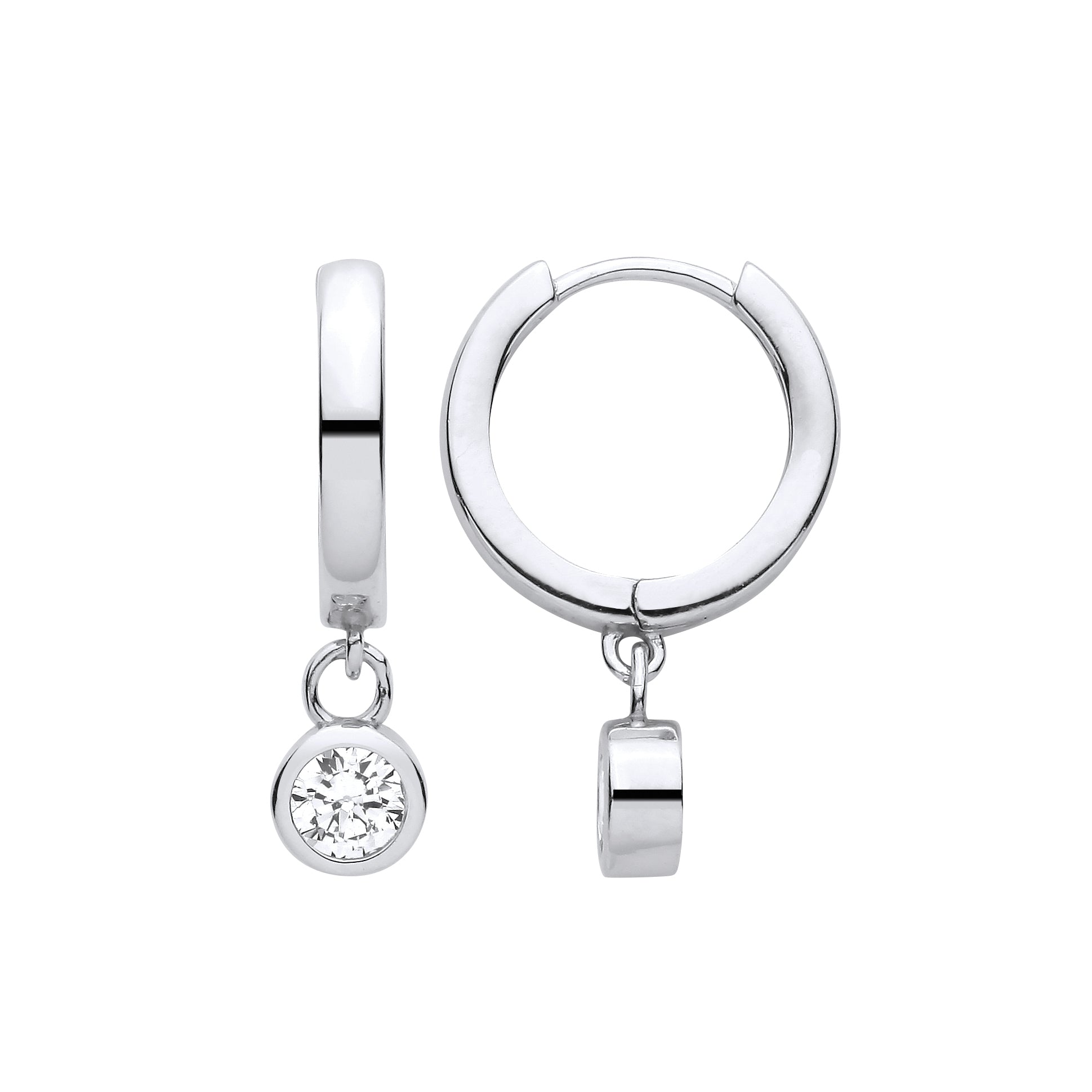 Silver  CZ Floating Donut Ring Charm Huggie Hoop Drop Earrings - EAG1484