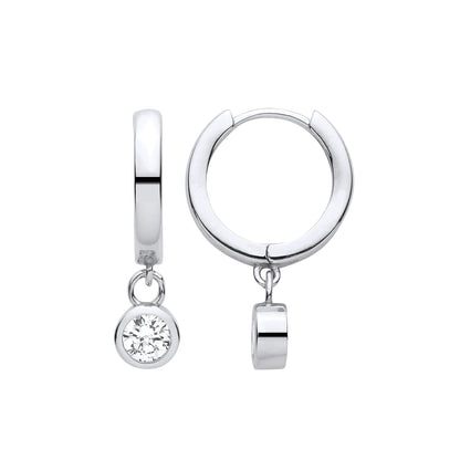 Silver  CZ Floating Donut Ring Charm Huggie Hoop Drop Earrings - EAG1484