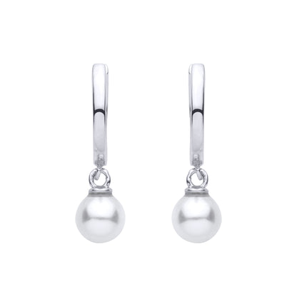 Silver  Huggie Hoop Freshwater Peal Drop Earrings - EAG1485