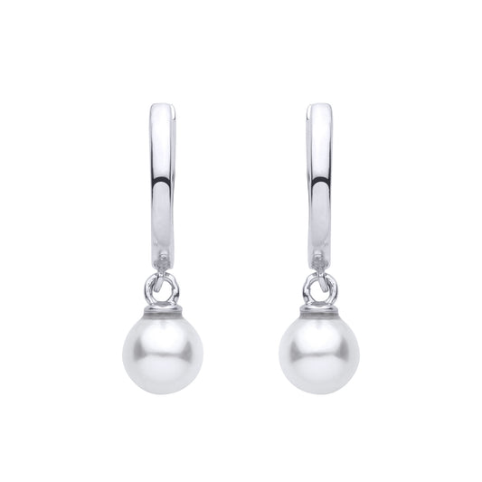 Silver  Huggie Hoop Freshwater Peal Drop Earrings - EAG1485