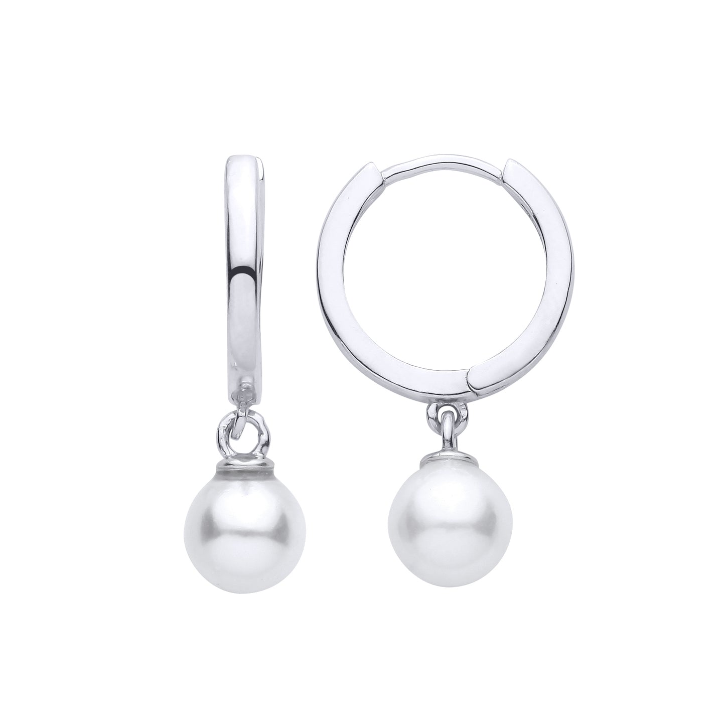 Silver  Pearl Floating Full Moon Charm Huggie Hoop Drop Earrings - EAG1485