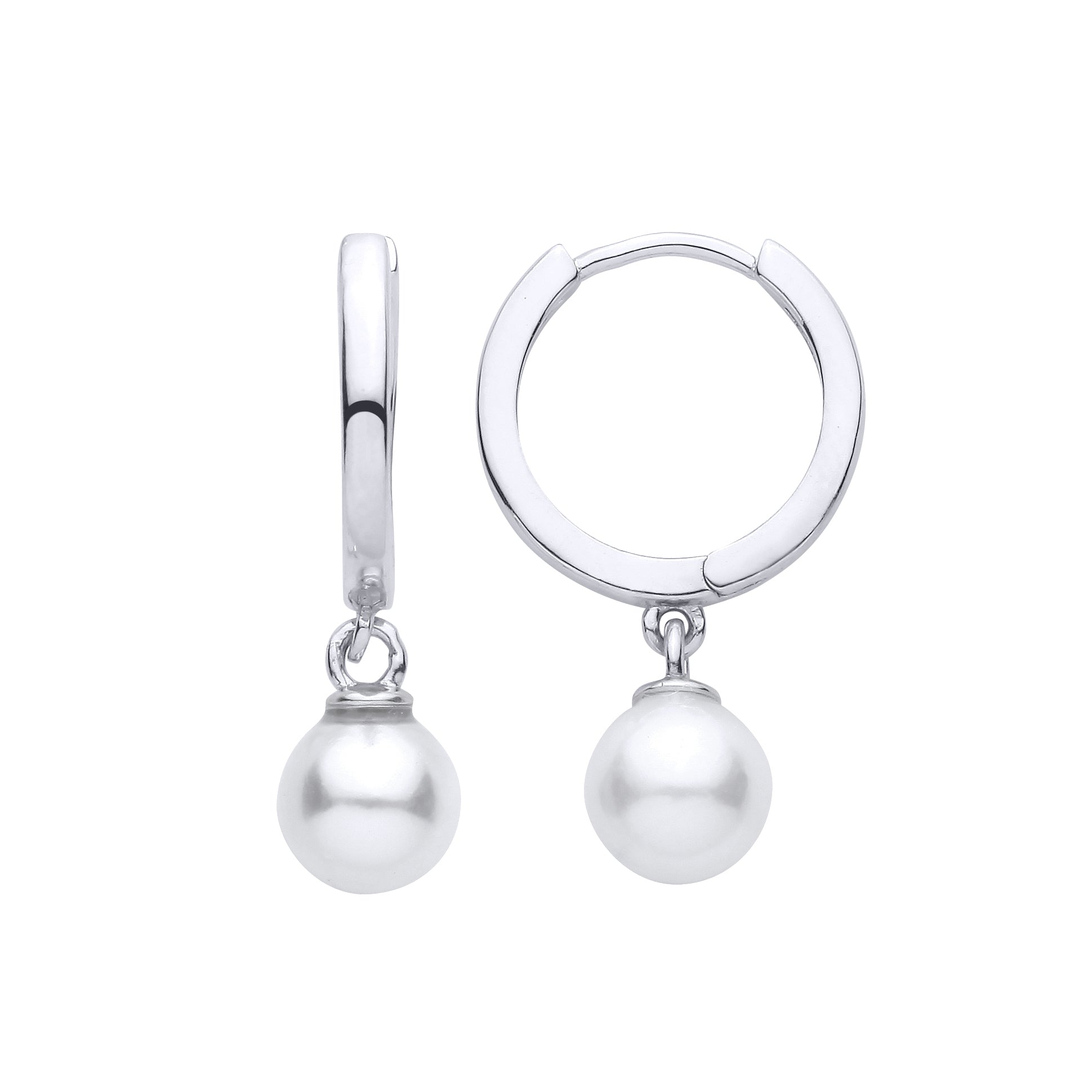 Silver  Pearl Floating Full Moon Charm Huggie Hoop Drop Earrings - EAG1485