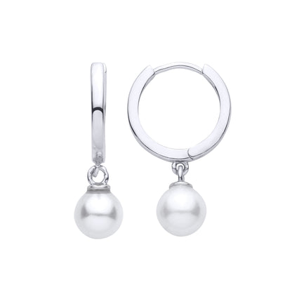 Silver  Pearl Floating Full Moon Charm Huggie Hoop Drop Earrings - EAG1485