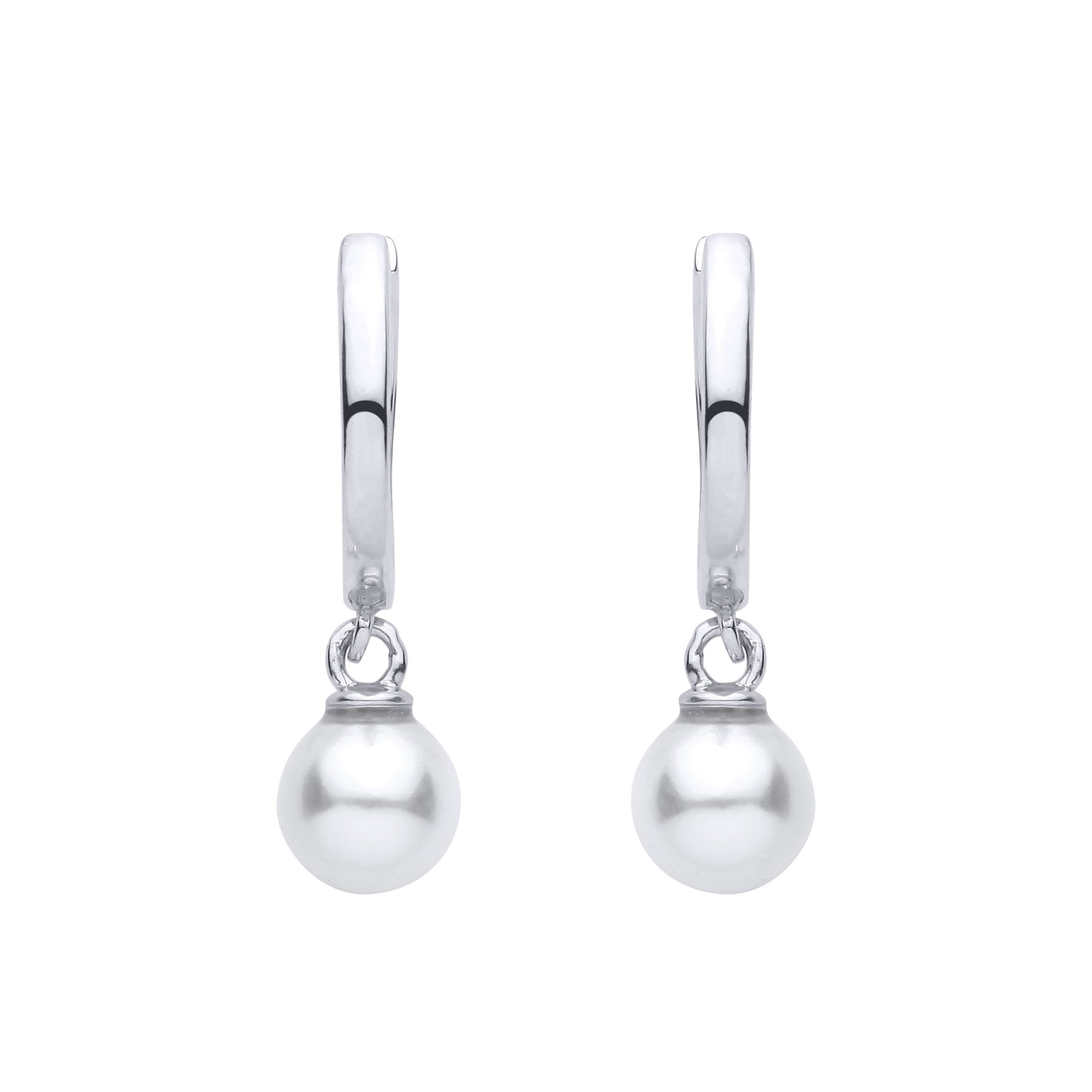 Silver  Pearl Floating Full Moon Charm Huggie Hoop Drop Earrings - EAG1485