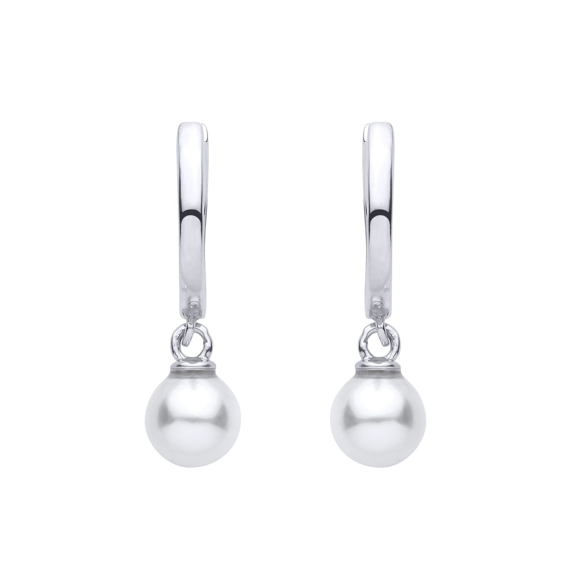 Silver  Pearl Floating Full Moon Charm Huggie Hoop Drop Earrings - EAG1485