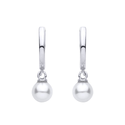 Silver  Pearl Floating Full Moon Charm Huggie Hoop Drop Earrings - EAG1485