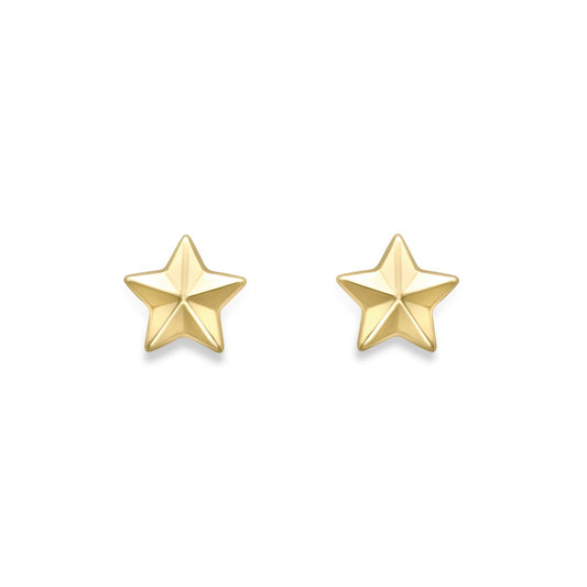 Ladies 9ct Yellow Gold  Bevelled 5 Pointed Star Stud Earrings 7mm - EANR02011