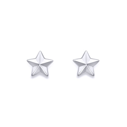 Ladies 9ct White Gold  Bevelled 5 Pointed Star Stud Earrings 7mm - EANR02012