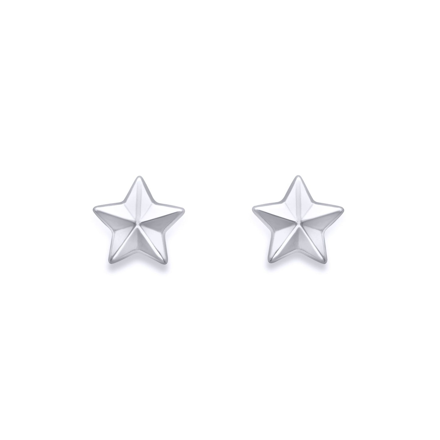 Ladies 9ct White Gold  Bevelled 5 Pointed Star Stud Earrings 7mm - EANR02012